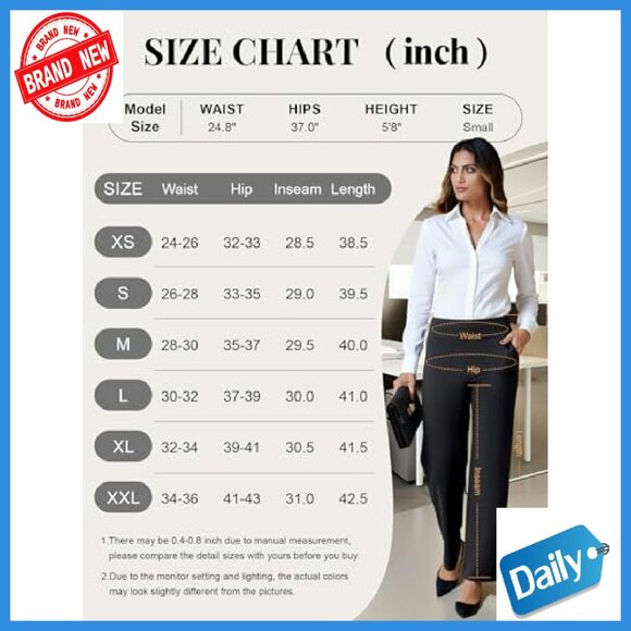 Stretchy Wide Leg Dress Pants Pull On Office Slacks with Pockets - Picture 7 of 8